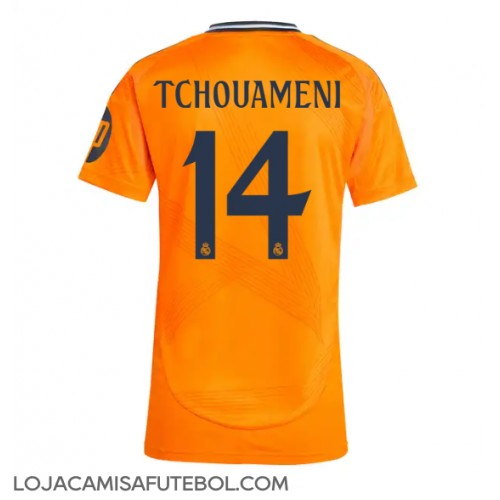 Camisa de Futebol Real Madrid Aurelien Tchouameni #14 Equipamento Secundário Mulheres 2024-25 Manga Curta